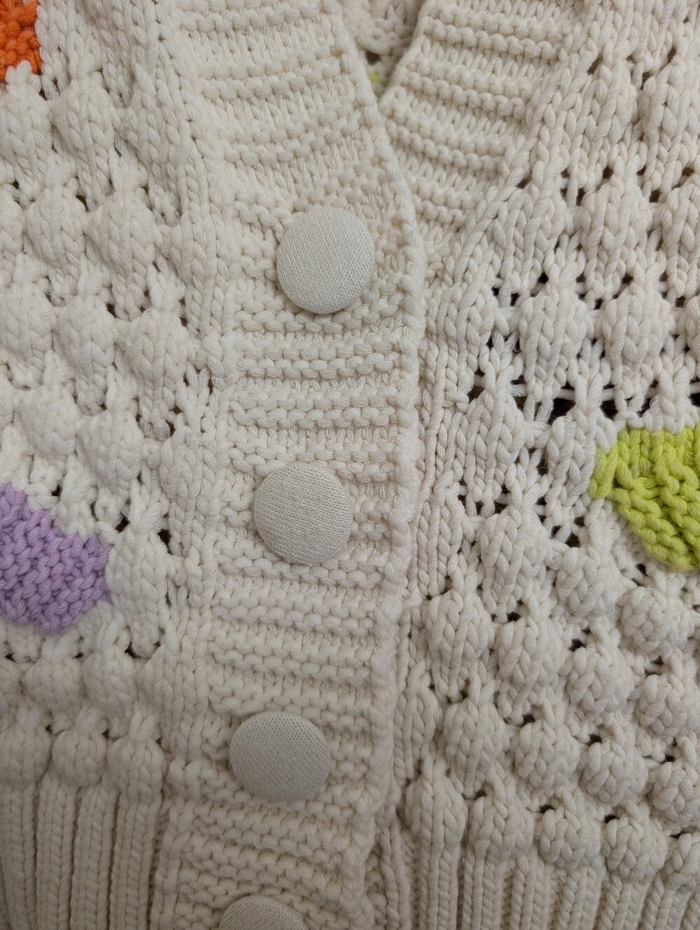Zara Chunky Knit Colorblock Cardigan Cream Multicolor Size Medium - Picture 5 of 8